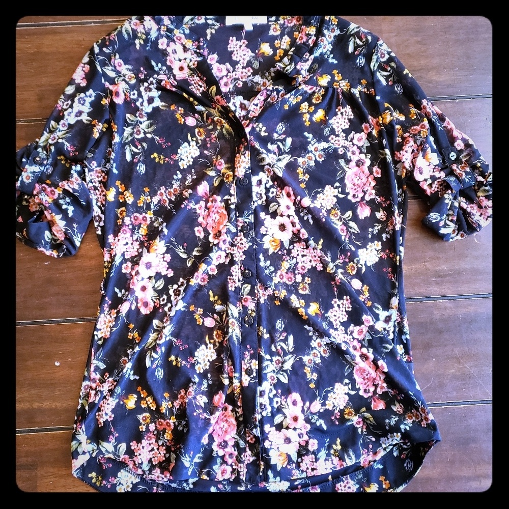 Floral Sheer Button Down